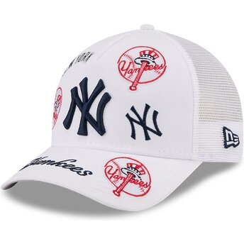 Petten gebogen wit snapback 9FORTY M-Crown A Frame All Over van New York Yankees MLB van New Era