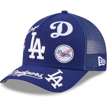 Petten gebogen blauw snapback 9FORTY M-Crown A Frame All Over van Los Angeles Dodgers MLB van New Era