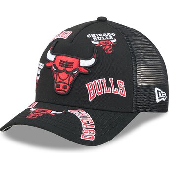 Petten gebogen zwart snapback 9FORTY M-Crown A Frame All Over van Chicago Bulls NBA van New Era