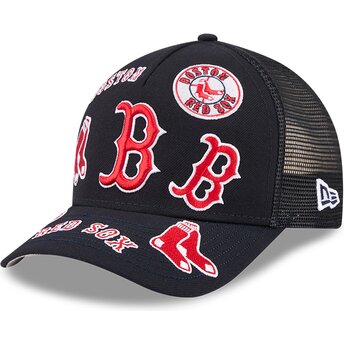 Petten gebogen marineblauw snapback 9FORTY M-Crown A Frame All Over van Boston Red Sox MLB van New Era