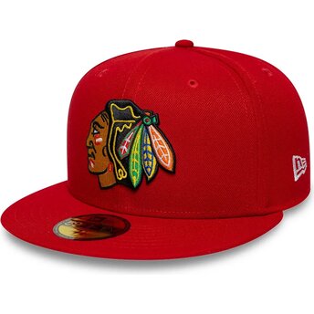 Petten plat rood fitted 59FIFTY Basic van Chicago Blackhawks NHL van New Era