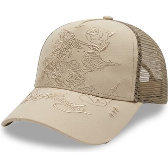 Petten gebogen khaki snapback Outline van Ed Hardy