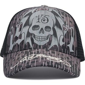 Petten gebogen zwart snapback 13 Skull van Ed Hardy