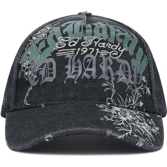 Petten gebogen zwart verstelbaar Distressed Floral Gothic van Ed Hardy
