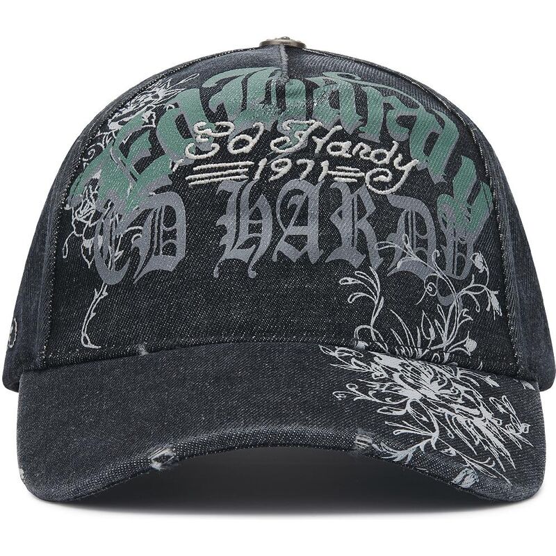 petten-gebogen-zwart-verstelbaar-distressed-floral-gothic-van-ed-hardy