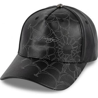 Petten gebogen zwart verstelbaar Spiderweb PU Leather van Ed Hardy