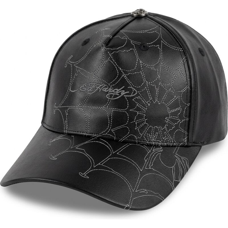 petten-gebogen-zwart-verstelbaar-spiderweb-pu-leather-van-ed-hardy