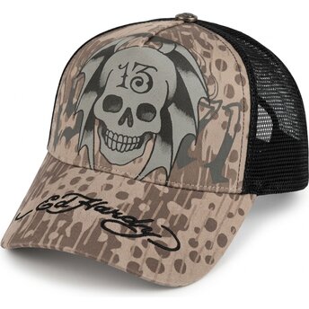Petten gebogen grijs snapback 13 Skull van Ed Hardy