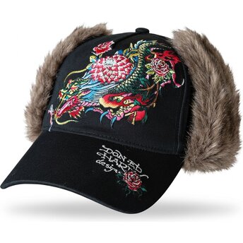 Petten gebogen zwart fitted Crawling Trapper van Ed Hardy
