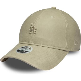 Petten gebogen beige verstelbaar 9TWENTY Washed PU van Los Angeles Dodgers MLB van New Era