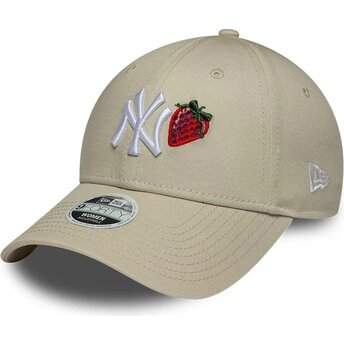 Petten gebogen beige verstelbaar 9FORTY Fruit Icon Strawberry van New York Yankees MLB van New Era