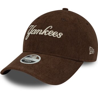 Petten gebogen bruin verstelbaar 9TWENTY Cord Script van New York Yankees MLB van New Era