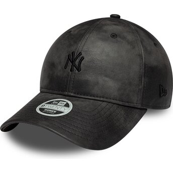 Petten gebogen zwart verstelbaar 9TWENTY Washed PU van New York Yankees MLB van New Era