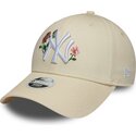 petten-gebogen-beige-snapback-9forty-rose-sequin-van-new-york-yankees-mlb-van-new-era