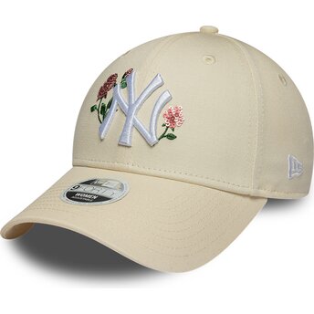 Petten gebogen beige snapback 9FORTY Rose Sequin van New York Yankees MLB van New Era