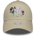 petten-gebogen-beige-snapback-9forty-rose-sequin-van-new-york-yankees-mlb-van-new-era
