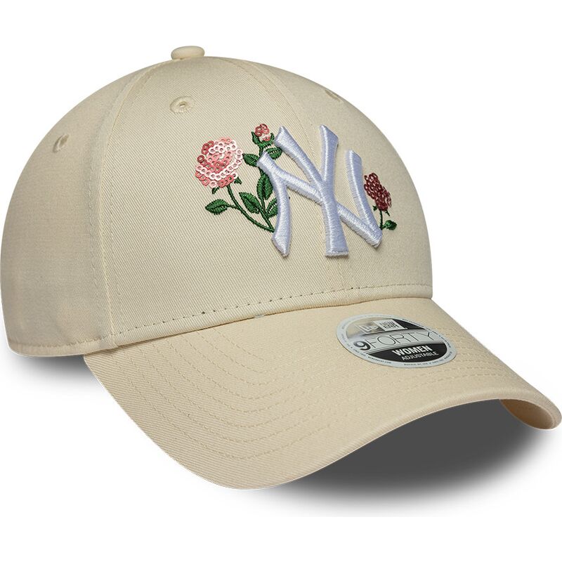 petten-gebogen-beige-snapback-9forty-rose-sequin-van-new-york-yankees-mlb-van-new-era