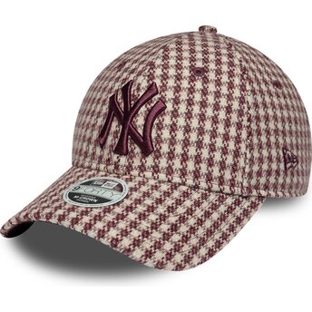 Petten gebogen rood verstelbaar 9FORTY M-Crown Houndstooth van New York Yankees MLB van New Era