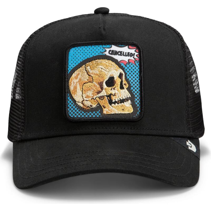 petten-gebogen-zwart-snapback-cancelled-skull-pop-art-strikes-back-the-farm-goorin-bros