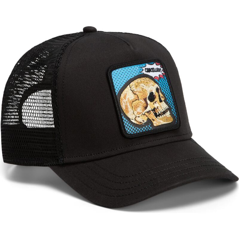 petten-gebogen-zwart-snapback-cancelled-skull-pop-art-strikes-back-the-farm-goorin-bros
