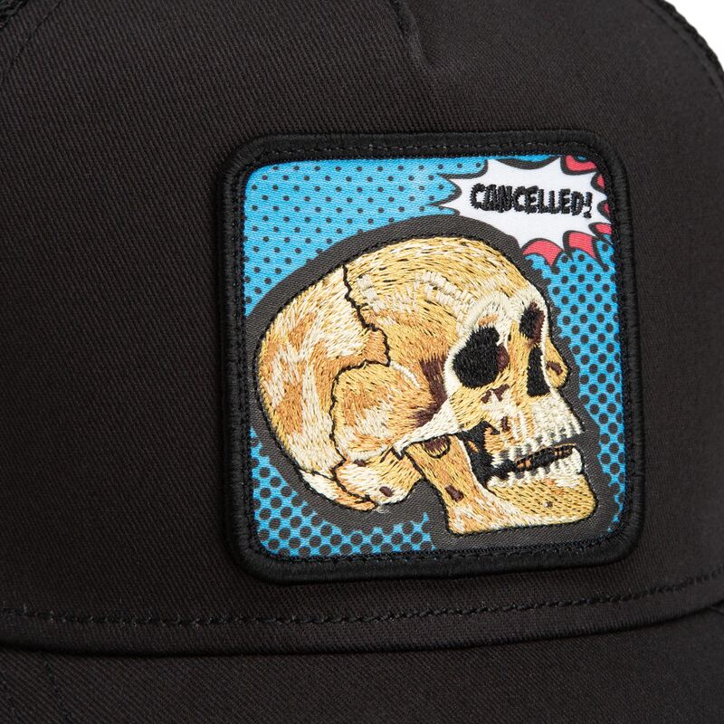 petten-gebogen-zwart-snapback-cancelled-skull-pop-art-strikes-back-the-farm-goorin-bros