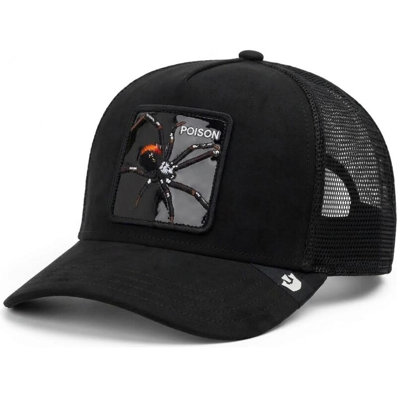 petten-gebogen-zwart-snapback-black-out-spider-blackened-metallic-poison-the-farm-goorin-bros