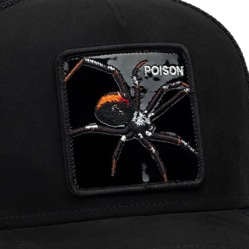 petten-gebogen-zwart-snapback-black-out-spider-blackened-metallic-poison-the-farm-goorin-bros