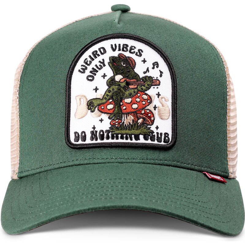 petten-gebogen-groen-snapback-hft-do-nothing-club-weird-vibes-frog-van-djinns