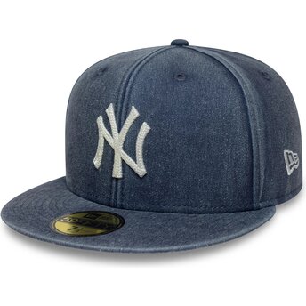 Petten plat marineblauw fitted 59FIFTY Washed van New York Yankees MLB van New Era