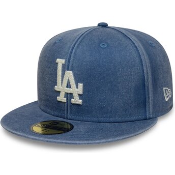 Petten plat blauw fitted 59FIFTY Washed van Los Angeles Dodgers MLB van New Era