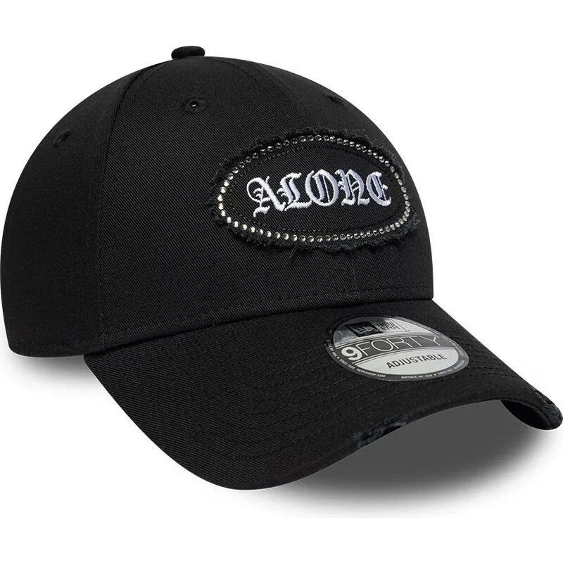 petten-gebogen-zwart-verstelbaar-9forty-gem-patch-distress-alone-van-new-era