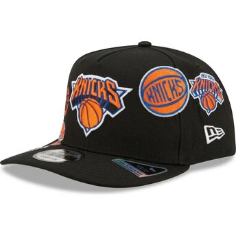 Petten gebogen zwart snapback 9FIFTY A Frame Precurved Multi Patches van New York Knicks NBA van New Era
