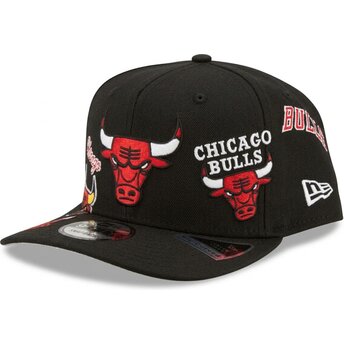 Petten gebogen zwart snapback 9FIFTY A Frame Precurved Multi Patch van Chicago Bulls NBA van New Era