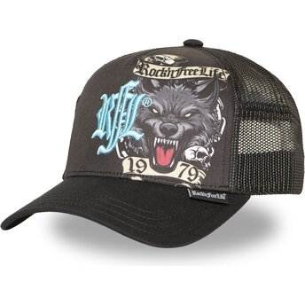 Petten gebogen zwart snapback N°266 Chained Wolf van Rock’nFreeLife