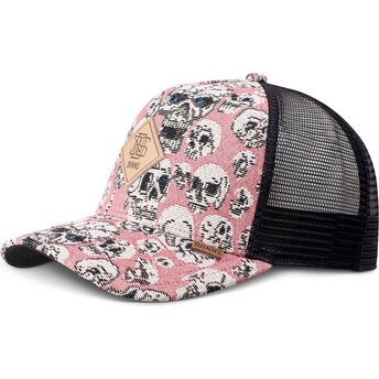 Petten gebogen roze snapback HFT Crasy Sofa Skull van Djinns