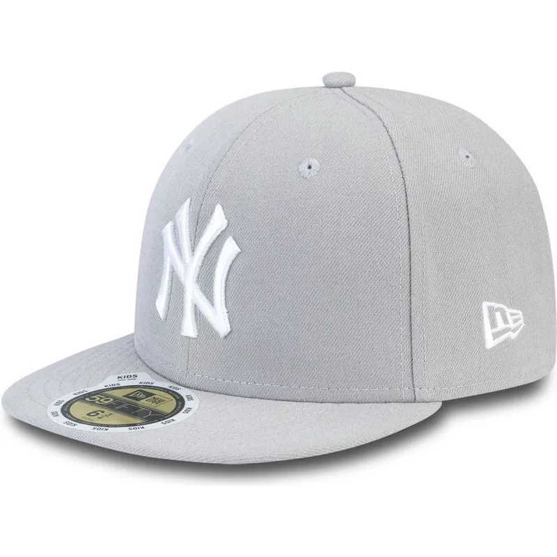 petten-plat-grijs-fitted-voor-kinderen-59fifty-essential-van-new-york-yankees-mlb-van-new-era