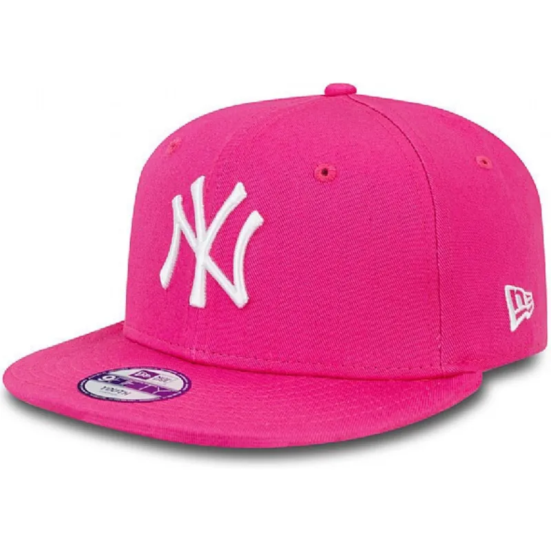petten-plat-roze-snapback-voor-kinderen-9fifty-essential-van-new-york-yankees-mlb-van-new-era