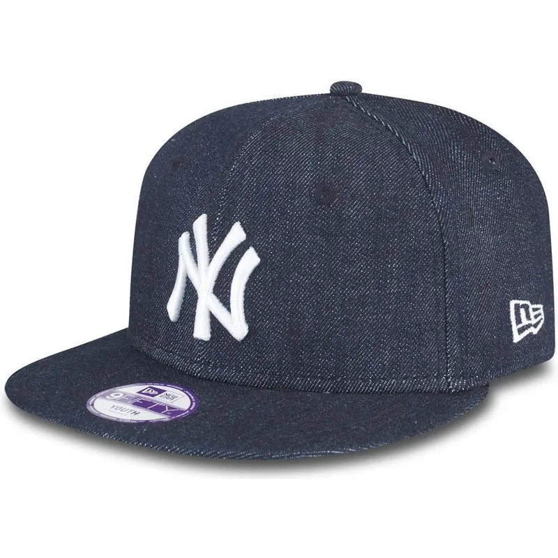 petten-plat-marineblauw-snapback-voor-kinderen-9fifty-essential-denim-van-new-york-yankees-mlb-van-new-era